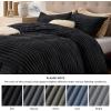 imageBedsure Fluffy Duvet Cover Set  Ultra Soft Plush Shaggy Comforter Cover Queen Size Warm Flannel Fleece Bed Sets for Winter 3 Pieces Striped Pattern Forest Green07  Black No Comforter