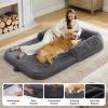 imageBedsure Foldable Human Dog Bed  2 in 1 Flexible Giant Human Dog Bed for Adult People with Supportive Bolster Egg Foam Waterproof Liner Calming Fluffy Faux Fur Orthopedic Big Bean Bed Light GreyDark Grey