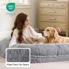 imageBedsure Foldable Human Dog Bed  2 in 1 Flexible Giant Human Dog Bed for Adult People with Supportive Bolster Egg Foam Waterproof Liner Calming Fluffy Faux Fur Orthopedic Big Bean Bed Light GreyLight Grey