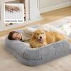 imageBedsure Foldable Human Dog Bed  2 in 1 Flexible Giant Human Dog Bed for Adult People with Supportive Bolster Egg Foam Waterproof Liner Calming Fluffy Faux Fur Orthopedic Big Bean Bed Light GreyLight Grey
