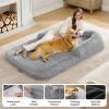 imageBedsure Foldable Human Dog Bed  2 in 1 Flexible Giant Human Dog Bed for Adult People with Supportive Bolster Egg Foam Waterproof Liner Calming Fluffy Faux Fur Orthopedic Big Bean Bed Light GreyLight Grey