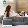 imageBedsure Foldable Human Dog Bed  2 in 1 Flexible Giant Human Dog Bed for Adult People with Supportive Bolster Egg Foam Waterproof Liner Calming Fluffy Faux Fur Orthopedic Big Bean Bed Light GreyDark Grey