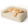 imageBedsure Foldable Human Dog Bed for People Adults 2 in 1 Calming Human Size Giant Dog Bed Fits Pet Families with Egg Foam Supportive Mat and Waterproof Liner Faux Fur Orthopedic Pet Sofa PinkWhite