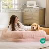imageBedsure Foldable Human Dog Bed for People Adults 2 in 1 Calming Human Size Giant Dog Bed Fits Pet Families with Egg Foam Supportive Mat and Waterproof Liner Faux Fur Orthopedic Pet Sofa PinkPink