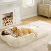 imageBedsure Foldable Human Dog Bed for People Adults 2 in 1 Calming Human Size Giant Dog Bed Fits Pet Families with Egg Foam Supportive Mat and Waterproof Liner Faux Fur Orthopedic Pet Sofa PinkWhite