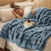 imageBedsure GentleSoft Fluffy Faux Fur Throw Blanket Fuzzy Soft Bubble Blanket for Couch Faux Fur Decor for Bedroom Living Room Housewarming Thick Warm Furry Cozy Gifts for Women Cream 50x60 InchGreyish Blue