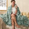 imageBedsure GentleSoft Fluffy Faux Fur Throw Blanket Fuzzy Soft Bubble Blanket for Couch Faux Fur Decor for Bedroom Living Room Housewarming Thick Warm Furry Cozy Gifts for Women Cream 50x60 InchSage Green