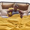 imageBedsure Gentlesoft 100 Cotton Blanket Queen Size for Bed  Breathable and Soft Waffle Weave Blanket for Summer Thick Cozy Fall Blankets for Women Gift White 90x90 Inches07  Mustard Yellow