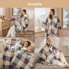 imageBedsure Heated Blanket Wearable Shawl  Electric Wrap Poncho Blanket Hoodie for Adult Winter Gifts for Mom Women Girlfriend Warm Sherpa Heating Throw Auto Shut Off 55x64 inches Burgundy05  Beige Plaid