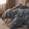 imageBedsure Linen Duvet Cover Queen Size  Linen Cotton Blend Bedding Set Soft ampamp Cozy 3 Pieces 1 Duvet Cover 90x90 Inches and 2 Pillowcases Light Khaki Color Cooling Bedding Comforter Sold Separately03  Dark Grey No Comforter