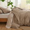 imageBedsure Linen Duvet Cover Queen Size  Linen Cotton Blend Bedding Set Soft ampamp Cozy 3 Pieces 1 Duvet Cover 90x90 Inches and 2 Pillowcases Light Khaki Color Cooling Bedding Comforter Sold Separately17  Brown No Comforter