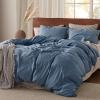 imageBedsure Linen Duvet Cover Queen Size  Linen Cotton Blend Bedding Set Soft ampamp Cozy 3 Pieces 1 Duvet Cover 90x90 Inches and 2 Pillowcases Light Khaki Color Cooling Bedding Comforter Sold Separately06  Slate Blue No Comforter