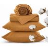 imageBedsure Linen Sheets  Queen Size Bed Blend from Linen Cotton Bedsheets Breathable Cotton Bedsheets Gifts for All Seasons 4 Pieces Linen04  Pumpkin Yellow