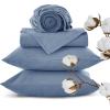 imageBedsure Linen Sheets  Queen Size Bed Blend from Linen Cotton Bedsheets Breathable Cotton Bedsheets Gifts for All Seasons 4 Pieces Linen07  Blue