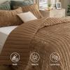 imageBedsure Luxury Velvet Quilt King Size Set  Lightweight Velvet Comforter King Corduroy Cloud Bedspread Coverlet Quilted Bedding Set Soft Winter Quilt with 2 Pillow Shams 106quotx96quot Ivory White05  Caramel Gold