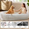 imageBedsure Memory Foam Human Dog Bed 72quotx48quotx12quot Calming Giant Human Dog Bed for Adults People Fits Pet Families with Storage Pocket Fluffy Faux Fur Orthopedic Dog Bean Bed PinkMisty Grey