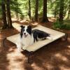 imageBedsure Outdoor Elevated Dog Bed Large Sized Dog Portable Indoor ampamp Outdoor Cooling Raised Cot Pet Hammock Bed with SkidResistant Feet Frame with Breathable Mesh Deep Sea Blue 49 inchesKhaki