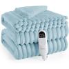 imageBedsure Plaid Heated Blanket Throw  Flannel Sherpa Electric Blanket with Plaid Pattern Heating with 6 Heating Levels 4 Time Settings 3Hour AutoOff Warm Gifts for Grandma Blue 50quotx60quot08  Light Blue