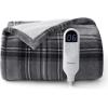 imageBedsure Plaid Heated Blanket Throw  Flannel Sherpa Electric Blanket with Plaid Pattern Heating with 6 Heating Levels 4 Time Settings 3Hour AutoOff Warm Gifts for Grandma Blue 50quotx60quot10  Grey