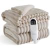 imageBedsure Plaid Heated Blanket Throw  Flannel Sherpa Electric Blanket with Plaid Pattern Heating with 6 Heating Levels 4 Time Settings 3Hour AutoOff Warm Gifts for Grandma Blue 50quotx60quot06  Linen