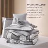 imageBedsure Queen Comforter Set 7 Pieces Grey Striped Bedding Set for All Seasons Reversible Cationic Dyeing Bed in a Bag with Comforter Sheets Pillowcases ampamp Shams20  Frost Grey
