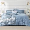 imageBedsure Queen Comforter Set 7 Pieces Grey Striped Bedding Set for All Seasons Reversible Cationic Dyeing Bed in a Bag with Comforter Sheets Pillowcases ampamp Shams13  Grey Blue
