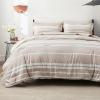imageBedsure Queen Comforter Set 7 Pieces Grey Striped Bedding Set for All Seasons Reversible Cationic Dyeing Bed in a Bag with Comforter Sheets Pillowcases ampamp Shams11  Light Camel