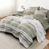 imageBedsure Queen Comforter Set 7 Pieces Grey Striped Bedding Set for All Seasons Reversible Cationic Dyeing Bed in a Bag with Comforter Sheets Pillowcases ampamp Shams04  Olive Green
