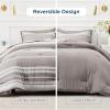imageBedsure Queen Comforter Set 7 Pieces Grey Striped Bedding Set for All Seasons Reversible Cationic Dyeing Bed in a Bag with Comforter Sheets Pillowcases ampamp Shams14  Taupe