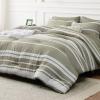 imageBedsure Queen Comforter Set 7 Pieces Grey Striped Bedding Set for All Seasons Reversible Cationic Dyeing Bed in a Bag with Comforter Sheets Pillowcases ampamp Shams04  Olive Green