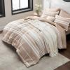 imageBedsure Queen Comforter Set 7 Pieces Grey Striped Bedding Set for All Seasons Reversible Cationic Dyeing Bed in a Bag with Comforter Sheets Pillowcases ampamp Shams11  Light Camel