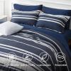 imageBedsure Queen Comforter Set 7 Pieces Grey Striped Bedding Set for All Seasons Reversible Cationic Dyeing Bed in a Bag with Comforter Sheets Pillowcases ampamp Shams05  Navy
