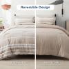 imageBedsure Queen Comforter Set 7 Pieces Grey Striped Bedding Set for All Seasons Reversible Cationic Dyeing Bed in a Bag with Comforter Sheets Pillowcases ampamp Shams11  Light Camel