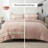 imageBedsure Queen Comforter Set 7 Pieces Grey Striped Bedding Set for All Seasons Reversible Cationic Dyeing Bed in a Bag with Comforter Sheets Pillowcases ampamp Shams16  Dusty Pink