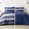 imageBedsure Queen Comforter Set 7 Pieces Grey Striped Bedding Set for All Seasons Reversible Cationic Dyeing Bed in a Bag with Comforter Sheets Pillowcases ampamp Shams05  Navy
