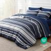 imageBedsure Queen Comforter Set 7 Pieces Grey Striped Bedding Set for All Seasons Reversible Cationic Dyeing Bed in a Bag with Comforter Sheets Pillowcases ampamp Shams05  Navy