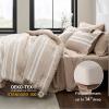 imageBedsure Queen Comforter Set 7 Pieces Grey Striped Bedding Set for All Seasons Reversible Cationic Dyeing Bed in a Bag with Comforter Sheets Pillowcases ampamp Shams11  Light Camel