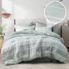 imageBedsure Queen Comforter Set 7 Pieces Grey Striped Bedding Set for All Seasons Reversible Cationic Dyeing Bed in a Bag with Comforter Sheets Pillowcases ampamp Shams03  Sage Green