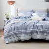 imageBedsure Queen Comforter Set 7 Pieces Grey Striped Bedding Set for All Seasons Reversible Cationic Dyeing Bed in a Bag with Comforter Sheets Pillowcases ampamp Shams02  Blue
