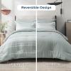 imageBedsure Queen Comforter Set 7 Pieces Grey Striped Bedding Set for All Seasons Reversible Cationic Dyeing Bed in a Bag with Comforter Sheets Pillowcases ampamp Shams03  Sage Green