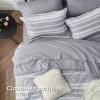 imageBedsure Queen Comforter Set 7 Pieces Grey Striped Bedding Set for All Seasons Reversible Cationic Dyeing Bed in a Bag with Comforter Sheets Pillowcases ampamp Shams01  Grey