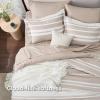 imageBedsure Queen Comforter Set 7 Pieces Grey Striped Bedding Set for All Seasons Reversible Cationic Dyeing Bed in a Bag with Comforter Sheets Pillowcases ampamp Shams11  Light Camel