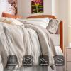 imageBedsure Queen Comforter Set 7 Pieces Grey Striped Bedding Set for All Seasons Reversible Cationic Dyeing Bed in a Bag with Comforter Sheets Pillowcases ampamp Shams11  Light Camel