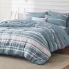 imageBedsure Queen Comforter Set 7 Pieces Grey Striped Bedding Set for All Seasons Reversible Cationic Dyeing Bed in a Bag with Comforter Sheets Pillowcases ampamp Shams13  Grey Blue