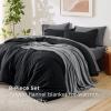 imageBedsure Queen Comforter Set Beige 8 Pieces Prewashed Queen Size Bed in a Bag with Soft Fleece Bed Blanket Down Alternative Bedding Set for All Seasons Sheets Pillowcases ampamp ShamsBlack