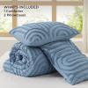 imageBedsure Queen Comforter Set Pink Boho Tufted Bed Set 3D Puffy Jacquard Bedding Queen Size 3 Pieces 1 Farmhouse Shabby Chic Embroidery Comforter with Bow Pattern ampamp 2 Pillow Cases05  Mineral Blue  Arch Jacquard