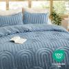 imageBedsure Queen Comforter Set Pink Boho Tufted Bed Set 3D Puffy Jacquard Bedding Queen Size 3 Pieces 1 Farmhouse Shabby Chic Embroidery Comforter with Bow Pattern ampamp 2 Pillow Cases05  Mineral Blue  Arch Jacquard