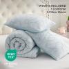 imageBedsure Queen Comforter Set Pink Boho Tufted Bed Set 3D Puffy Jacquard Bedding Queen Size 3 Pieces 1 Farmhouse Shabby Chic Embroidery Comforter with Bow Pattern ampamp 2 Pillow Cases08  Dusty Blue  Bow