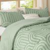 imageBedsure Queen Comforter Set Pink Boho Tufted Bed Set 3D Puffy Jacquard Bedding Queen Size 3 Pieces 1 Farmhouse Shabby Chic Embroidery Comforter with Bow Pattern ampamp 2 Pillow Cases04  Sage Green  Arch Jacquard