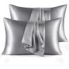 imageBedsure Satin Pillowcase for Hair  Ivory Satin Pillow Cases Standard Size with Zipper 2 Pack Similar to Silk Pillow Cases for Skin Silky ampamp Soft Gifts for Women Men 20x26 Inches05  Dark Grey  Zipper